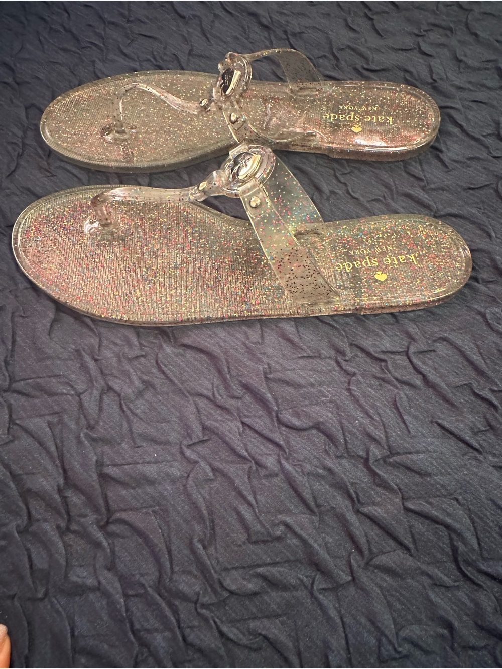 kate spade Clear Iridescent Glitter Jelly Sandals with Gold Logo - Picture 2 of 3